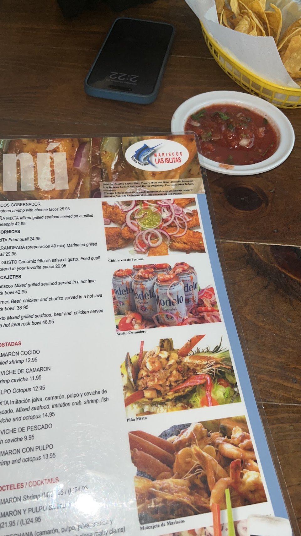 Seafood menu with small plates and tacos.